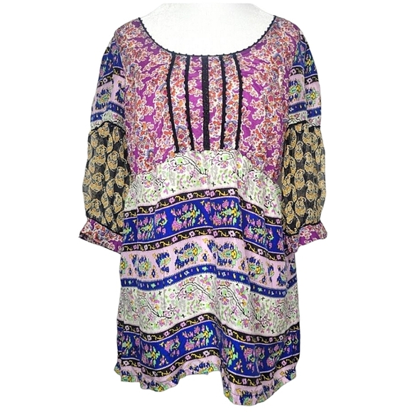 Anthropologie × Edme & Esyllte Silk & Cotton Peasant Blouse Boho Printed Top 8 - Picture 1 of 10